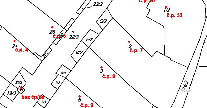 Pulkov 8, Biskupice-Pulkov na parcele st. 3 v KÚ Pulkov, Katastrální mapa