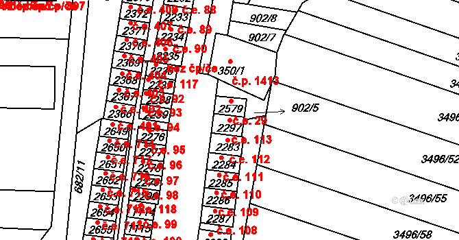 Kyjov 113 na parcele st. 2297 v KÚ Kyjov, Katastrální mapa