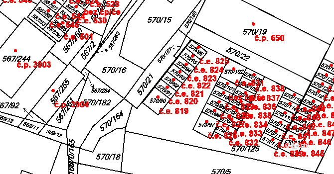 Vyškov-Předměstí 820, Vyškov na parcele st. 570/91 v KÚ Vyškov, Katastrální mapa