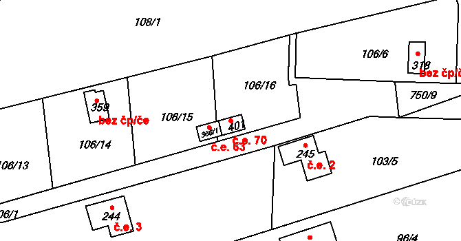 Mlékojedy 70, Neratovice na parcele st. 401 v KÚ Mlékojedy u Neratovic, Katastrální mapa