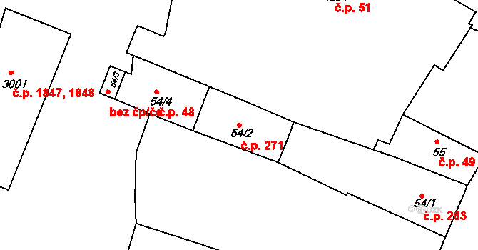 Rakovník I 271, Rakovník na parcele st. 54/2 v KÚ Rakovník, Katastrální mapa