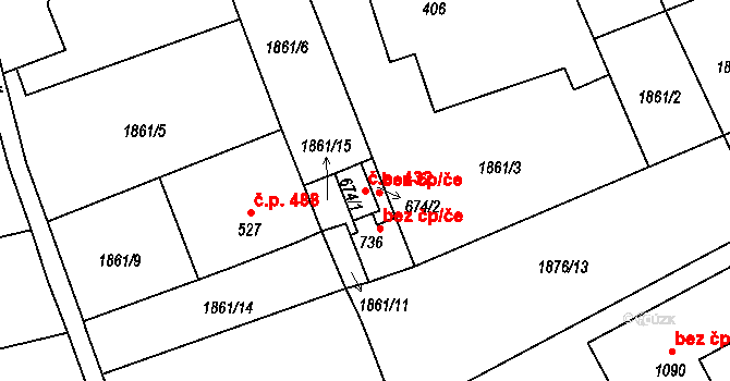 Krupka 432 na parcele st. 674/1 v KÚ Krupka, Katastrální mapa