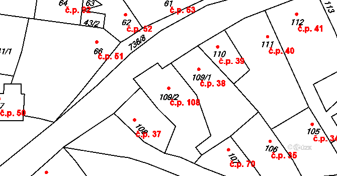 Sedlec 108, Sedlec-Prčice na parcele st. 109/2 v KÚ Sedlec u Votic, Katastrální mapa