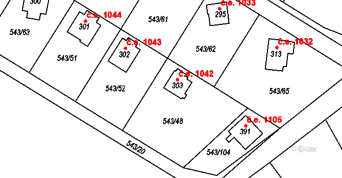 Ruprechtov 1042 na parcele st. 303 v KÚ Ruprechtov, Katastrální mapa