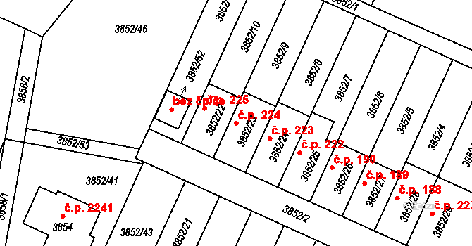 Velké Meziříčí 224 na parcele st. 3852/23 v KÚ Velké Meziříčí, Katastrální mapa