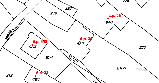 Vršovice 34 na parcele st. 92/1 v KÚ Vršovice u Opavy, Katastrální mapa