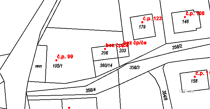 Horní Radouň 47560428 na parcele st. 206 v KÚ Horní Radouň, Katastrální mapa