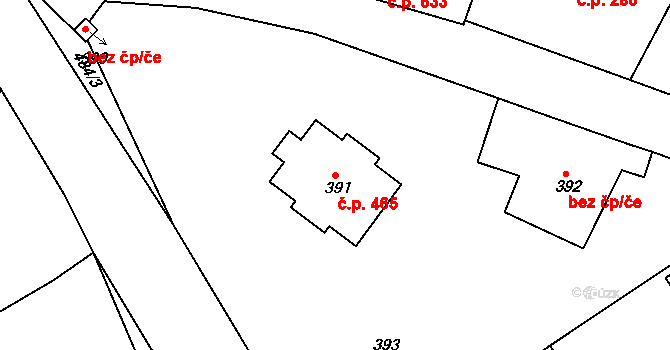 Buchlovice 465 na parcele st. 391 v KÚ Buchlovice, Katastrální mapa