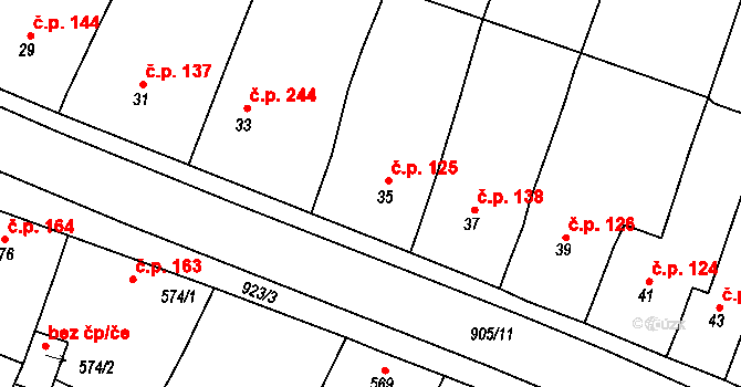 Vícemilice 125, Bučovice na parcele st. 35 v KÚ Vícemilice, Katastrální mapa