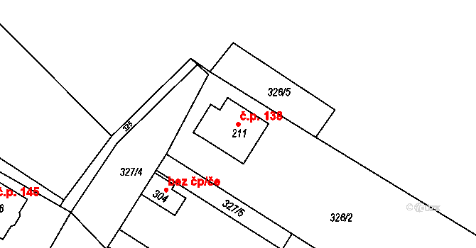 Jeníkov 138 na parcele st. 211 v KÚ Jeníkov u Hlinska, Katastrální mapa