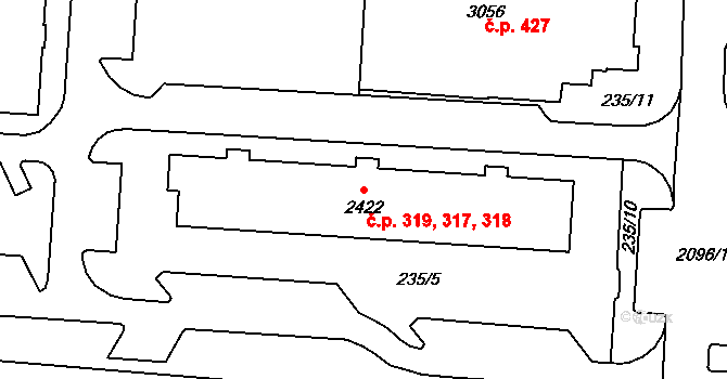 Pražské Předměstí 317,318,319, Písek na parcele st. 2422 v KÚ Písek, Katastrální mapa