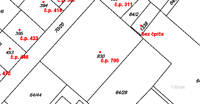 Neratovice 700 na parcele st. 830 v KÚ Neratovice, Katastrální mapa