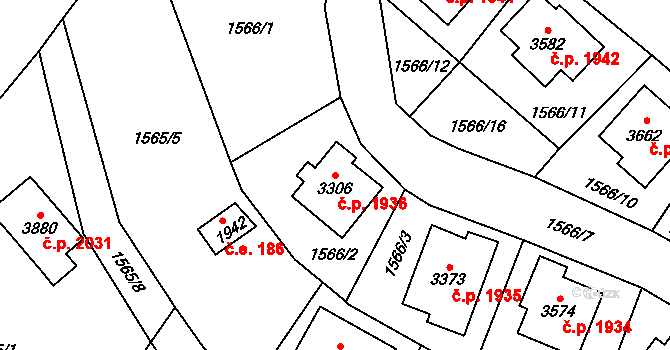 Náchod 1936 na parcele st. 3306 v KÚ Náchod, Katastrální mapa