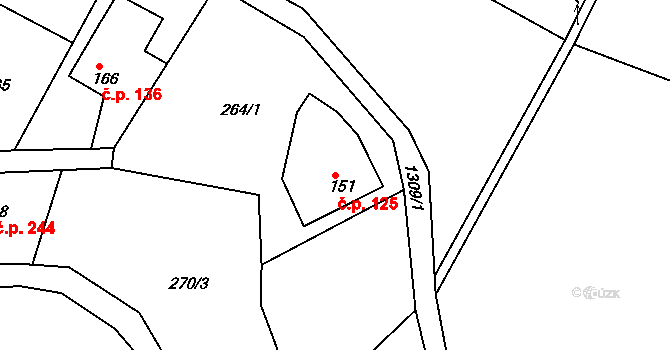 Zbečník 125, Hronov na parcele st. 151 v KÚ Zbečník, Katastrální mapa