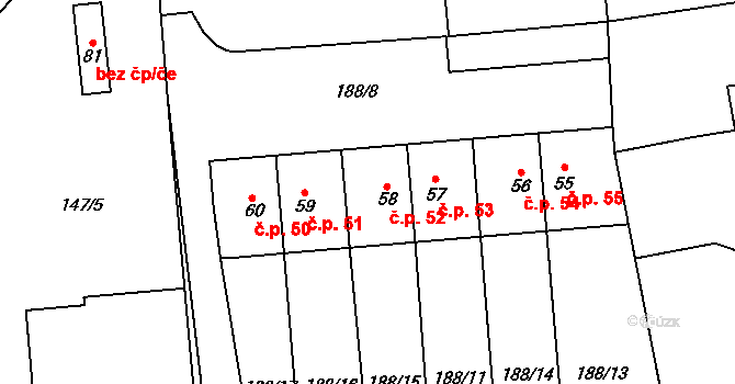 Žáravice 52 na parcele st. 58 v KÚ Žáravice, Katastrální mapa