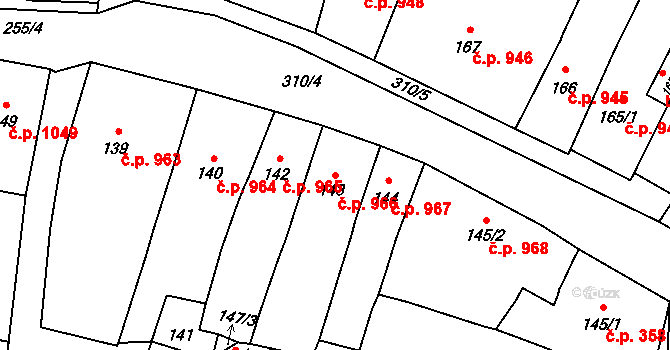 Mohelnice 966 na parcele st. 143 v KÚ Mohelnice, Katastrální mapa