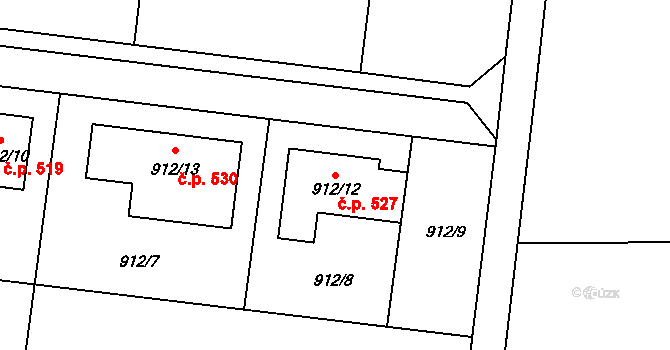 Všetuly 527, Holešov na parcele st. 912/12 v KÚ Všetuly, Katastrální mapa