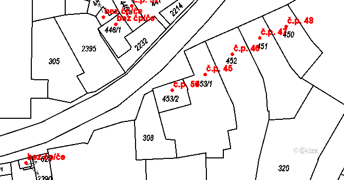Brtnice 50 na parcele st. 453/2 v KÚ Brtnice, Katastrální mapa