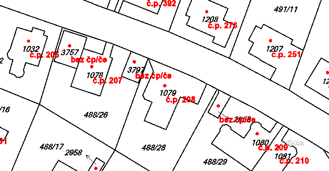 Horní Brána 208, Český Krumlov na parcele st. 1079 v KÚ Český Krumlov, Katastrální mapa