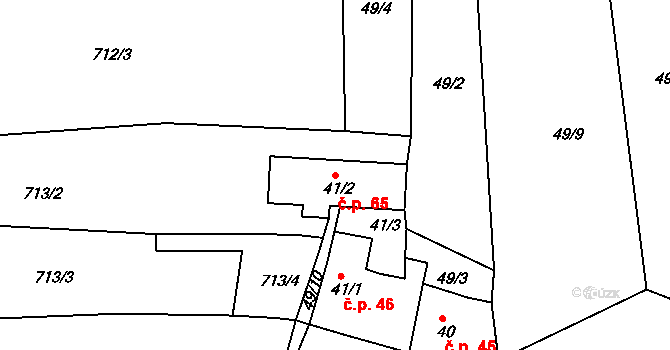 Metánov 65, Častrov na parcele st. 41/2 v KÚ Metánov, Katastrální mapa