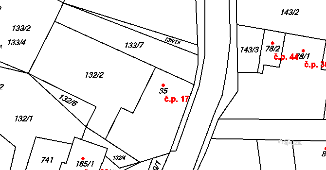 Vystrkov 17 na parcele st. 35 v KÚ Vystrkov u Humpolce, Katastrální mapa