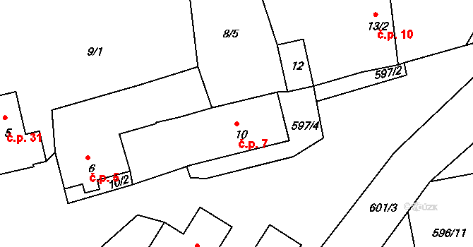 Pšov 7, Podbořany na parcele st. 10 v KÚ Pšov u Podbořan, Katastrální mapa