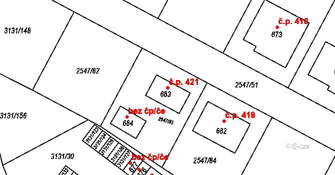 Višňové 421 na parcele st. 683 v KÚ Višňové, Katastrální mapa