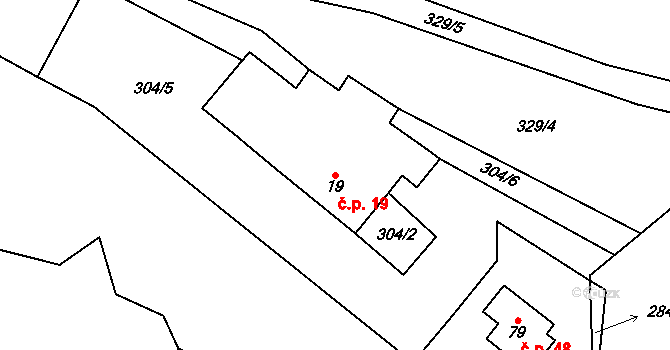 Broumova Lhota 19, Krásná Hora na parcele st. 19 v KÚ Broumova Lhota, Katastrální mapa