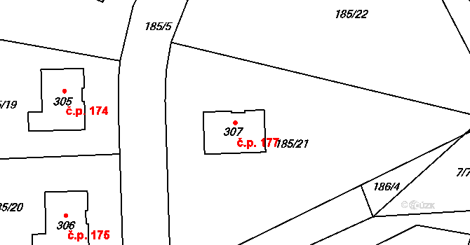 Svojetín 177 na parcele st. 307 v KÚ Svojetín, Katastrální mapa