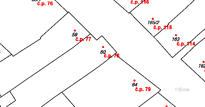 Horní Věstonice 78 na parcele st. 60/1 v KÚ Horní Věstonice, Katastrální mapa