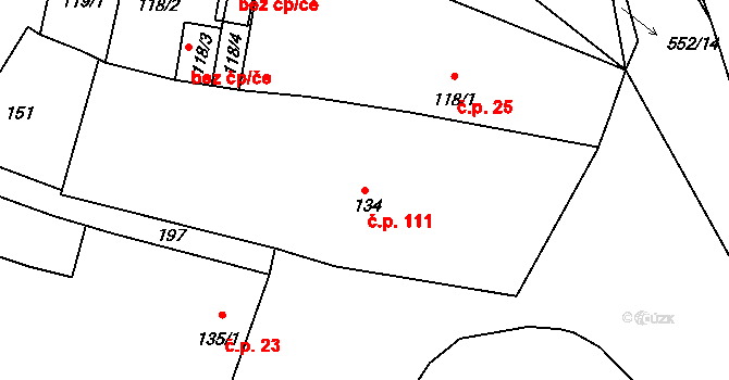 Šlovice 111, Dobřany na parcele st. 134 v KÚ Šlovice u Plzně, Katastrální mapa