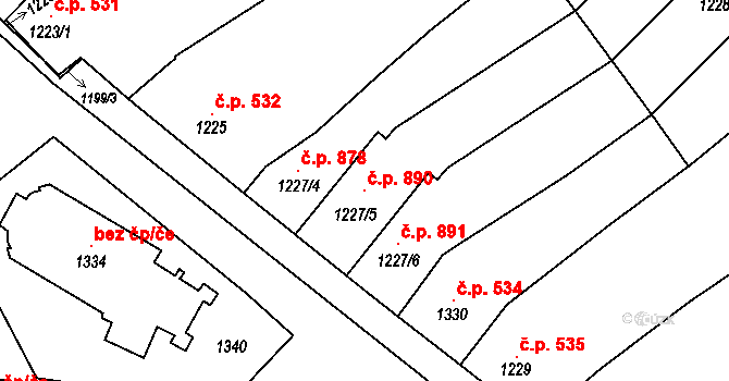 Ořechov 890 na parcele st. 1227/5 v KÚ Ořechov, Katastrální mapa