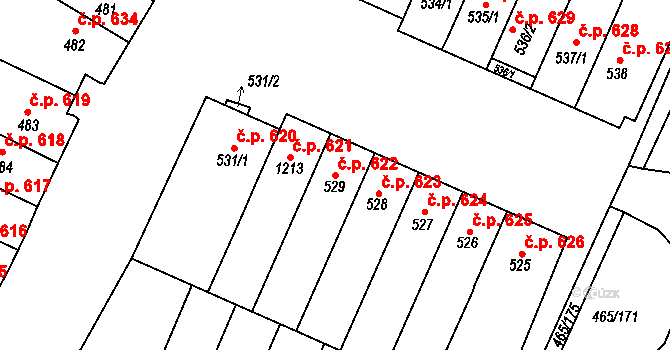 Přímětice 622, Znojmo na parcele st. 529 v KÚ Přímětice, Katastrální mapa