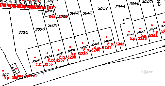 Znojmo 3240 na parcele st. 306/57 v KÚ Znojmo-Louka, Katastrální mapa