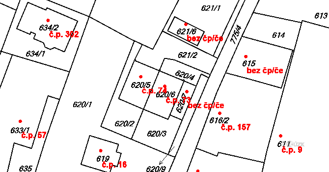 Mokré 73, Litvínovice na parcele st. 620/6 v KÚ Litvínovice, Katastrální mapa