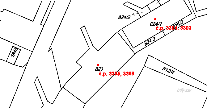 Jablonecké Paseky 3305,3306, Jablonec nad Nisou na parcele st. 823 v KÚ Jablonecké Paseky, Katastrální mapa