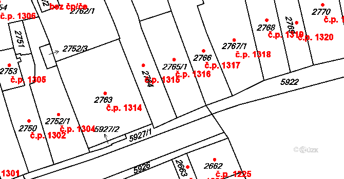 Jihlava 1316 na parcele st. 2765/1 v KÚ Jihlava, Katastrální mapa