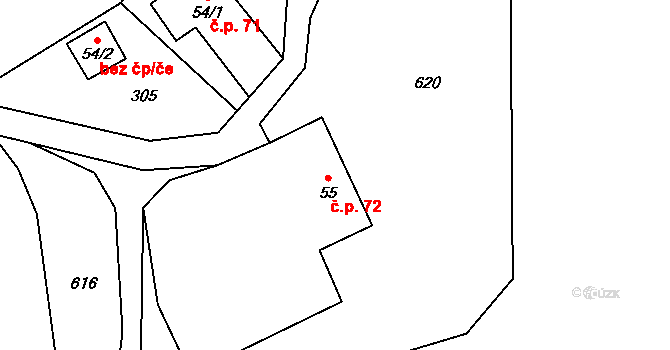 Vlčí Hora 72, Krásná Lípa na parcele st. 55 v KÚ Vlčí Hora, Katastrální mapa