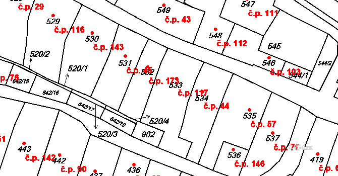 Zakřany 117 na parcele st. 533 v KÚ Zakřany, Katastrální mapa