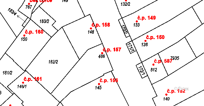 Dambořice 157 na parcele st. 486 v KÚ Dambořice, Katastrální mapa