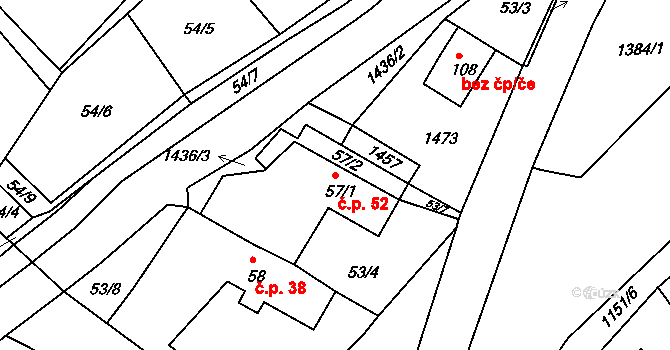 Brzkov 52 na parcele st. 57/1 v KÚ Brzkov, Katastrální mapa