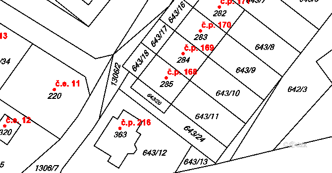 Rychtářov 168, Vyškov na parcele st. 285 v KÚ Rychtářov, Katastrální mapa