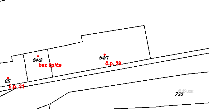Vrapice 29, Kladno na parcele st. 64/1 v KÚ Vrapice, Katastrální mapa