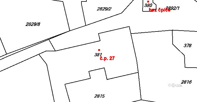 Damašek 27, Třemešná na parcele st. 381 v KÚ Třemešná, Katastrální mapa