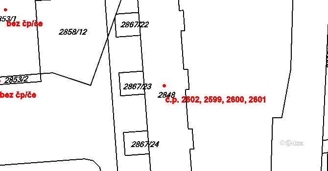 Kročehlavy 2599,2600,2601,2602, Kladno na parcele st. 2848 v KÚ Kročehlavy, Katastrální mapa