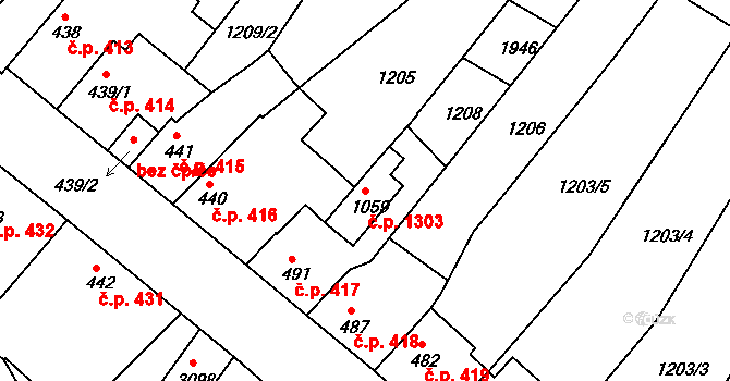 Brandýs nad Labem 1303, Brandýs nad Labem-Stará Boleslav na parcele st. 1059 v KÚ Brandýs nad Labem, Katastrální mapa