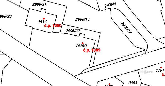Lomnice nad Popelkou 1089 na parcele st. 1416/1 v KÚ Lomnice nad Popelkou, Katastrální mapa