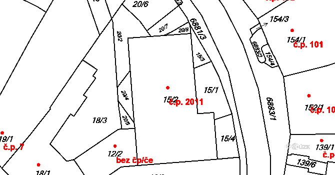 Boskovice 2011 na parcele st. 15/2 v KÚ Boskovice, Katastrální mapa