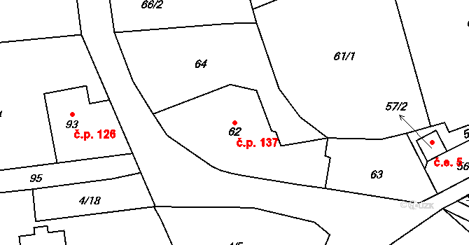 Kvaň 137, Zaječov na parcele st. 62 v KÚ Kvaň, Katastrální mapa