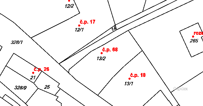 Štěnkov 68, Třebechovice pod Orebem na parcele st. 13/2 v KÚ Štěnkov, Katastrální mapa
